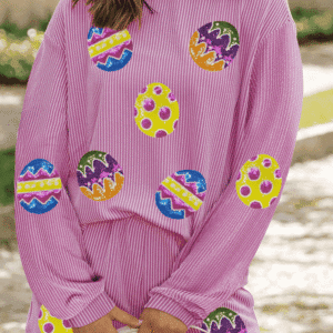 Phalaenopsis Easter Egg Patched Graphic Corded Long Sleeve Top Shorts Set