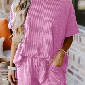 Phalaenopsis Ribbed Textured Knit Loose Fit Tee And Shorts Set