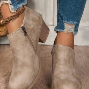 Philippine Gray Tulip Opening Suede Ankle Boots
