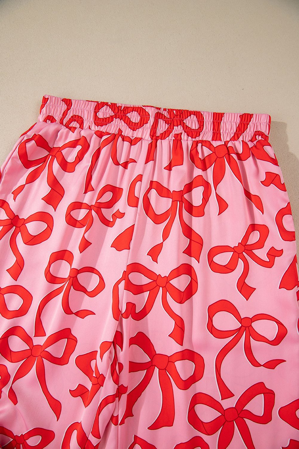 Pink 2Pcs Bow Print Shirt Style Long Sleeve Pajama Set