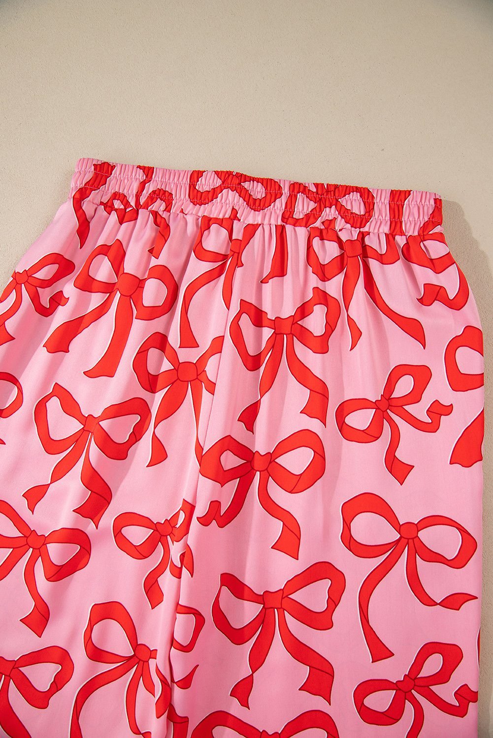 Pink 2Pcs Bow Print Shirt Style Long Sleeve Pajama Set