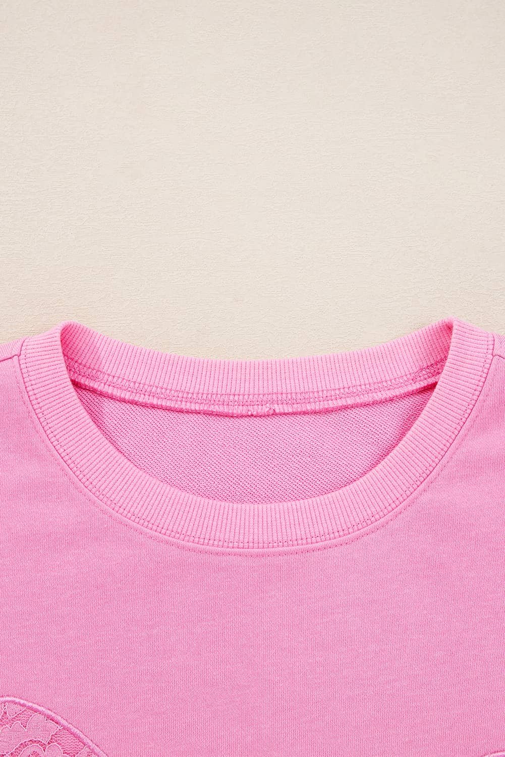 Pink Big Bow Lace Embroidered Dolman Sleeve Slit Plus Size Sweatshirt