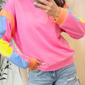 Pink Candy Colorblock French Terry Top