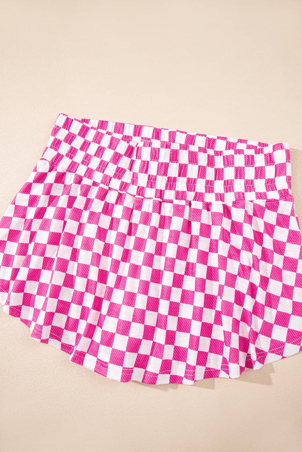 Pink Checkerboard T Shirt And High Waist Skorts 2 Piece Outfit