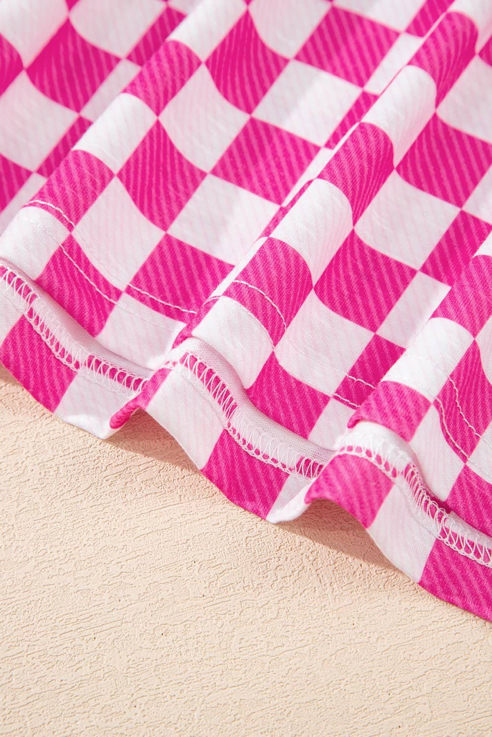 Pink Checkerboard T Shirt And High Waist Skorts 2 Piece Outfit