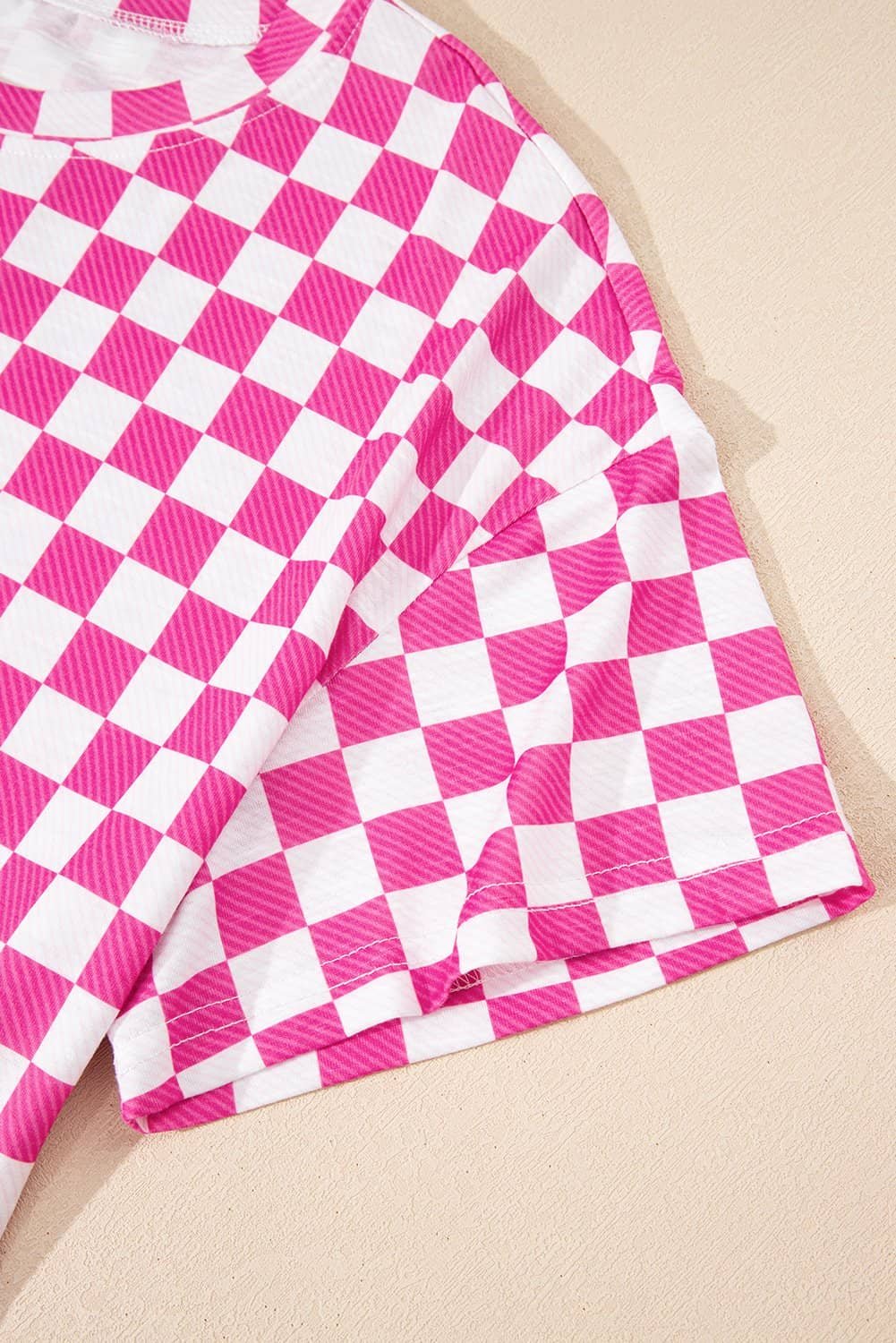 Pink Checkerboard T Shirt And High Waist Skorts 2 Piece Outfit