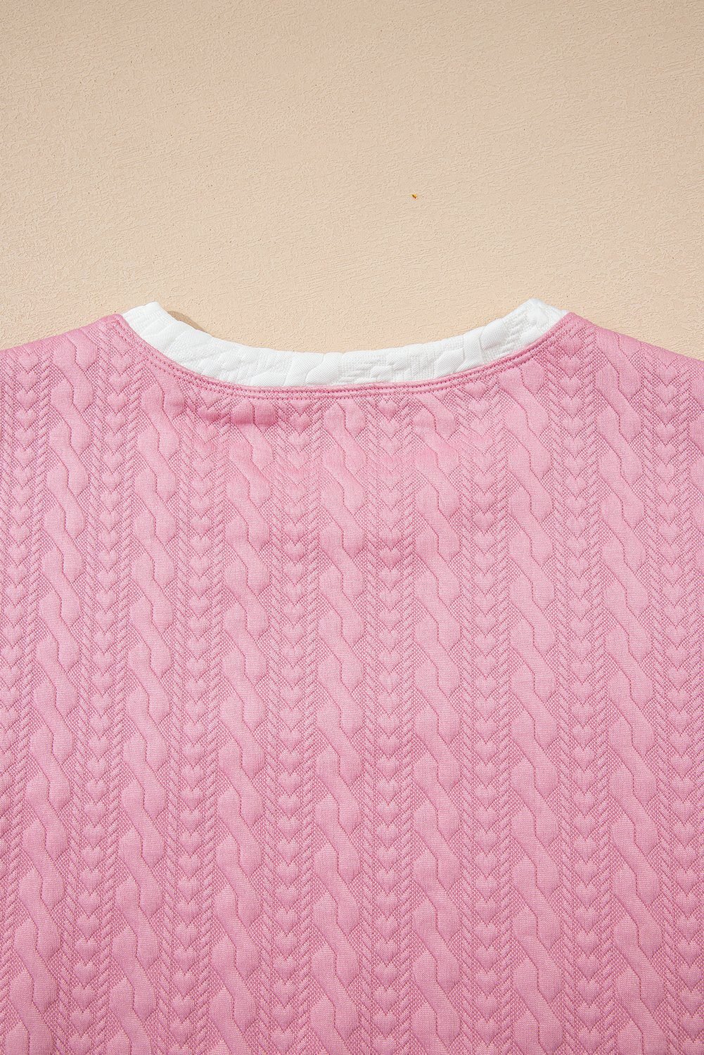 Pink Contrast Trim Textured Crewneck Tee And Pocketed Skirt Set