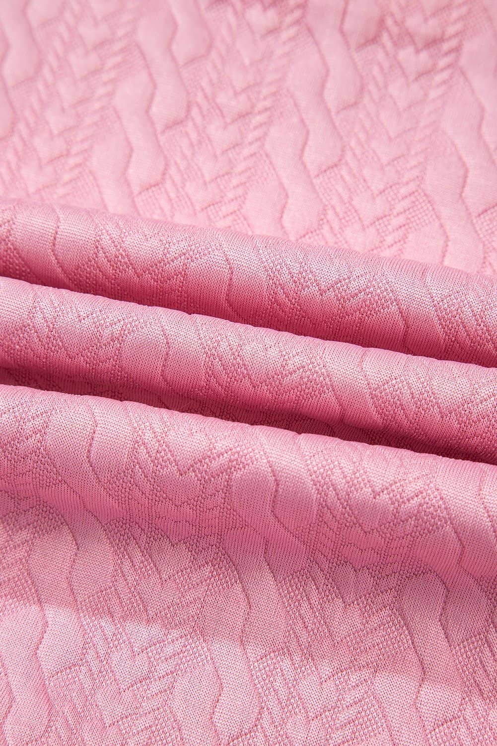 Pink Contrast Trim Textured Crewneck Tee And Pocketed Skirt Set