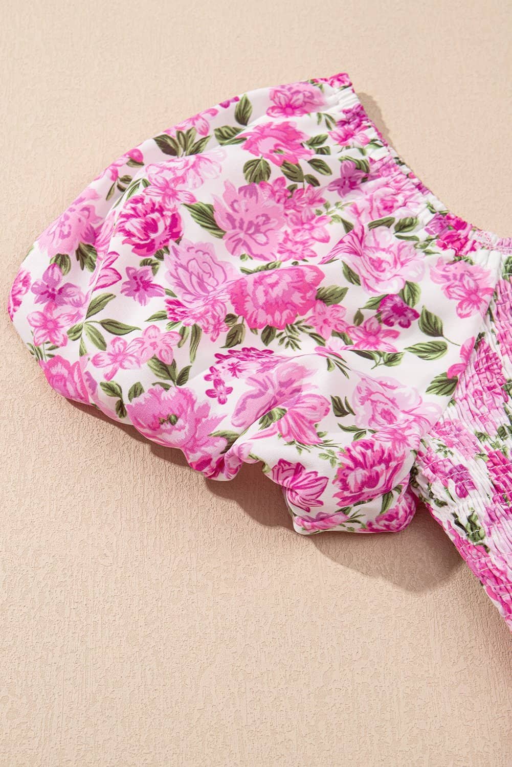 Pink Dainty Floral Smocked Puff Sleeve Flowy Long Dress