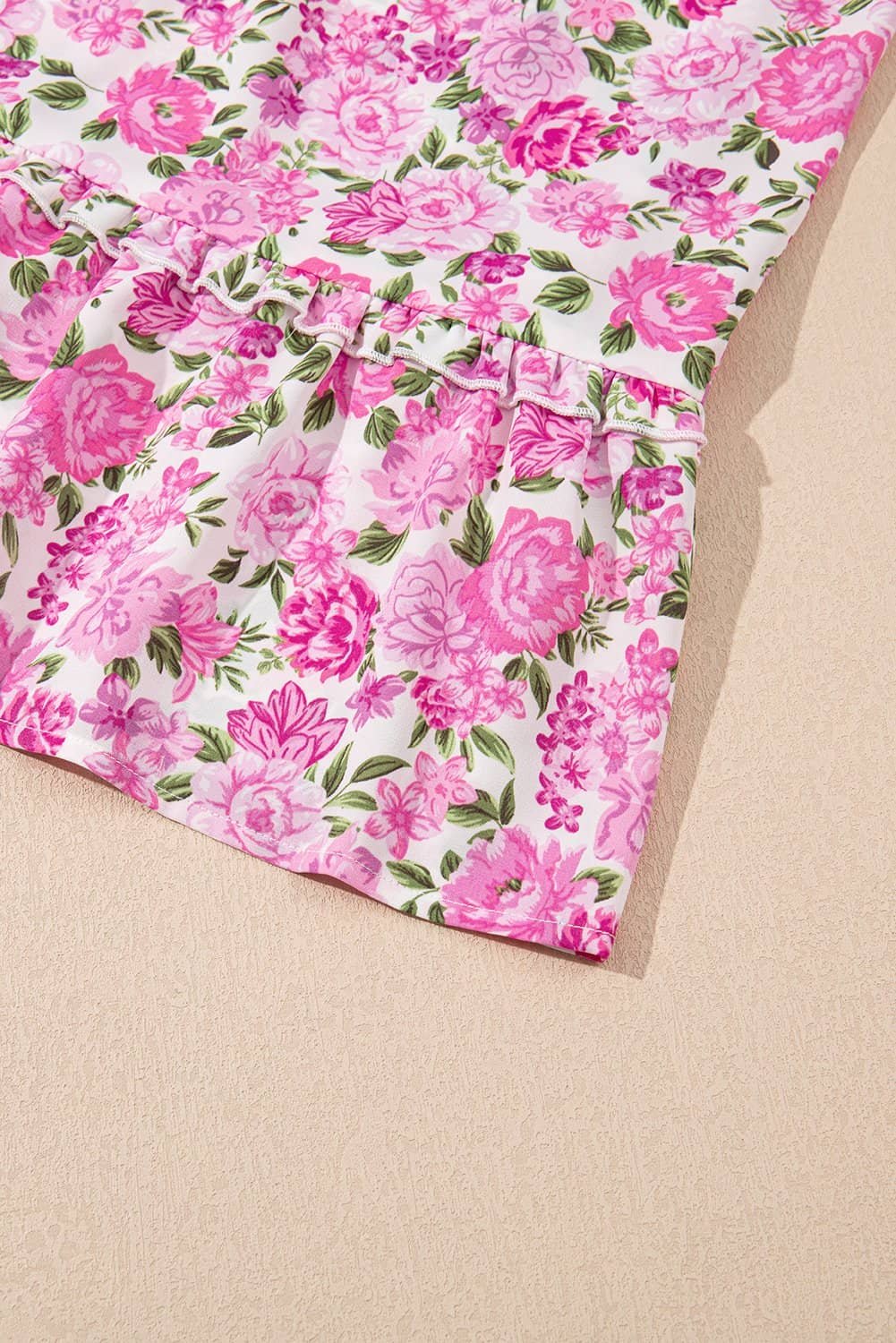 Pink Dainty Floral Smocked Puff Sleeve Flowy Long Dress