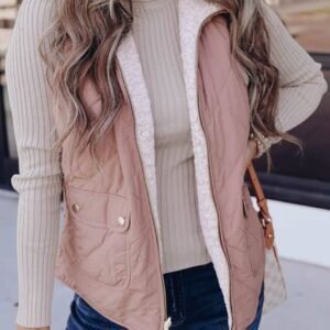 Pink Fleece Lined Quilted Vest Coats
