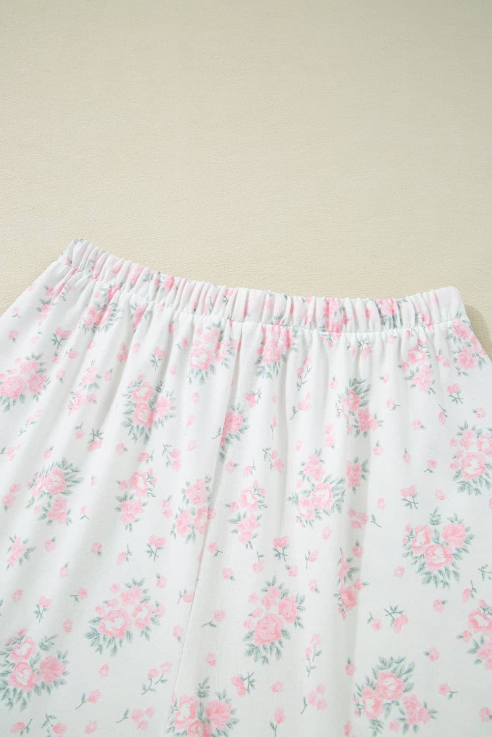Pink Floral Lettuce Trim Tee And Shorts Ribbed Lounge Set