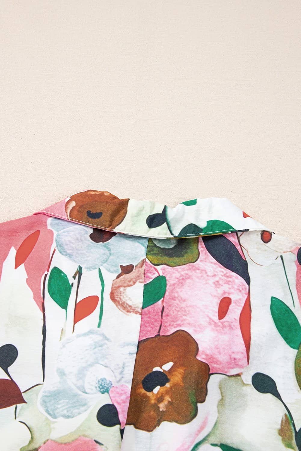 Pink Floral Print Slit V Neck Short Sleeve Blouse