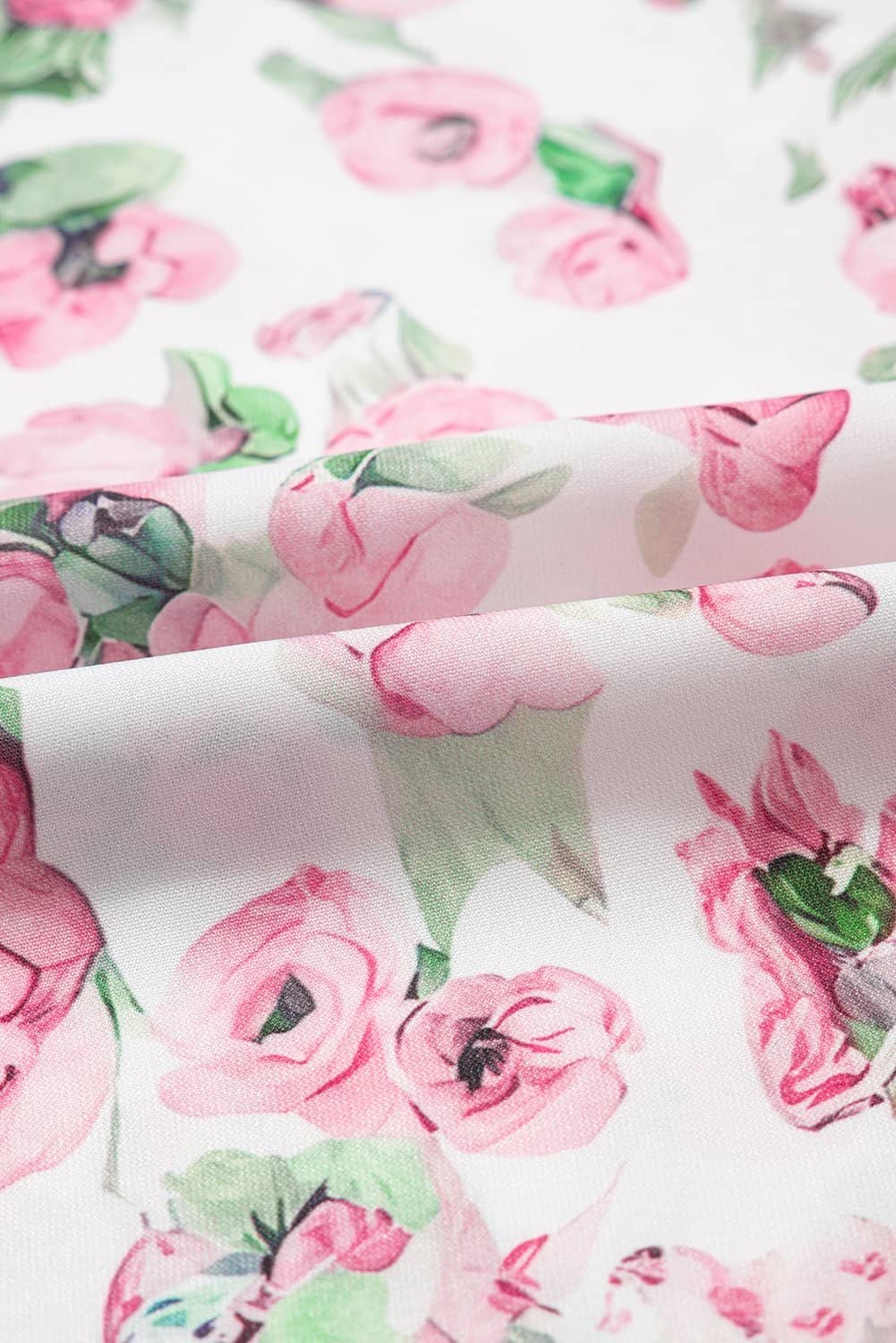 Pink Floral Split Neck Short Sleeve Loose Plus Size Mini Dress