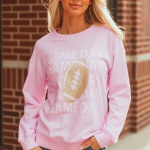 Pink Game Day Football Rugby Print Casual Sweatshirt