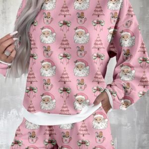 Pink Ho Ho Ho Christmas Fashion Print 2Pcs Lounge Short Set