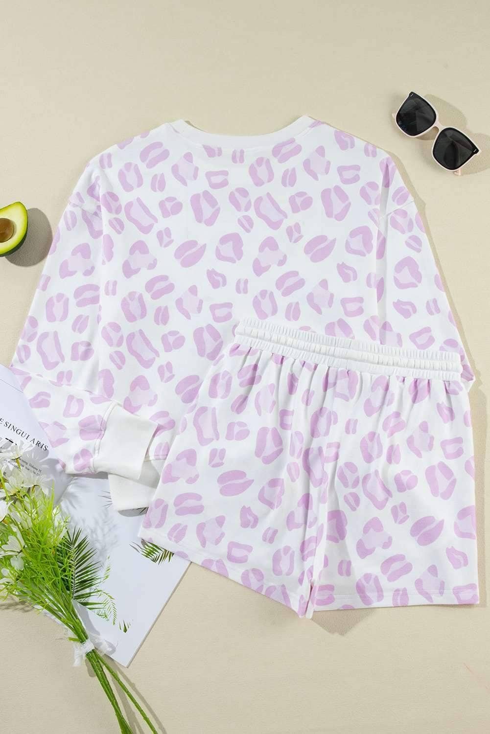 Pink Leopard Animal Print Pullover And Shorts Loungewear