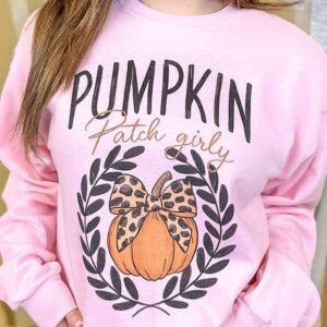 Pink Leopard Bowknot Pumpkin Graphic Halloween Sweatshirt