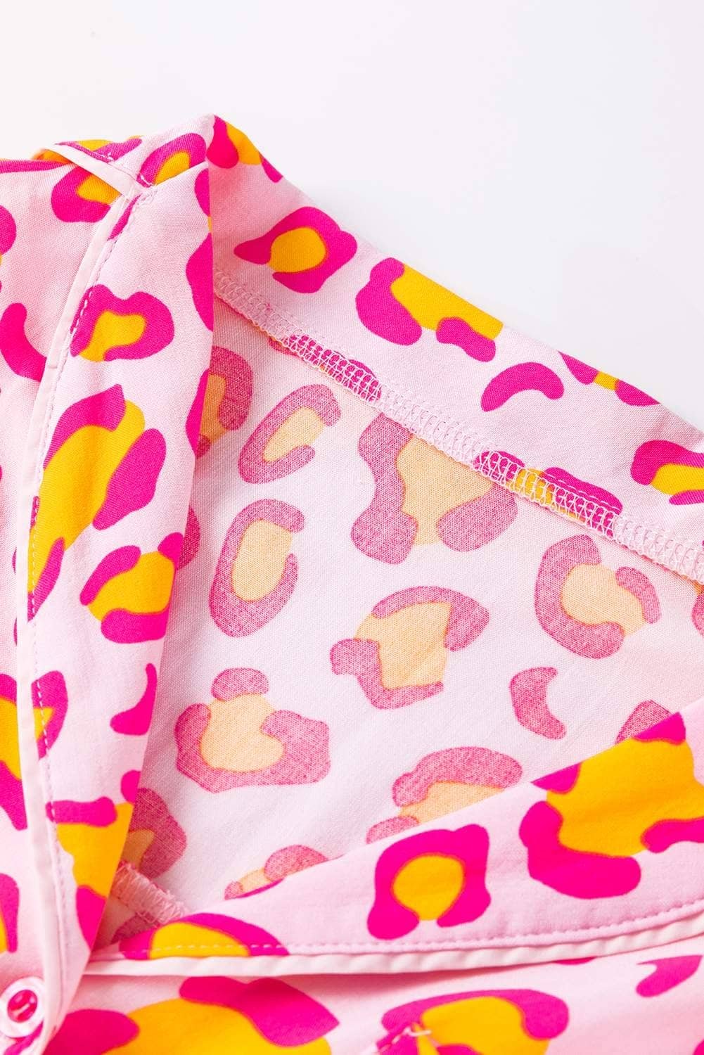 Pink Leopard Print Long Sleeve Shirt And Shorts Pajama Set
