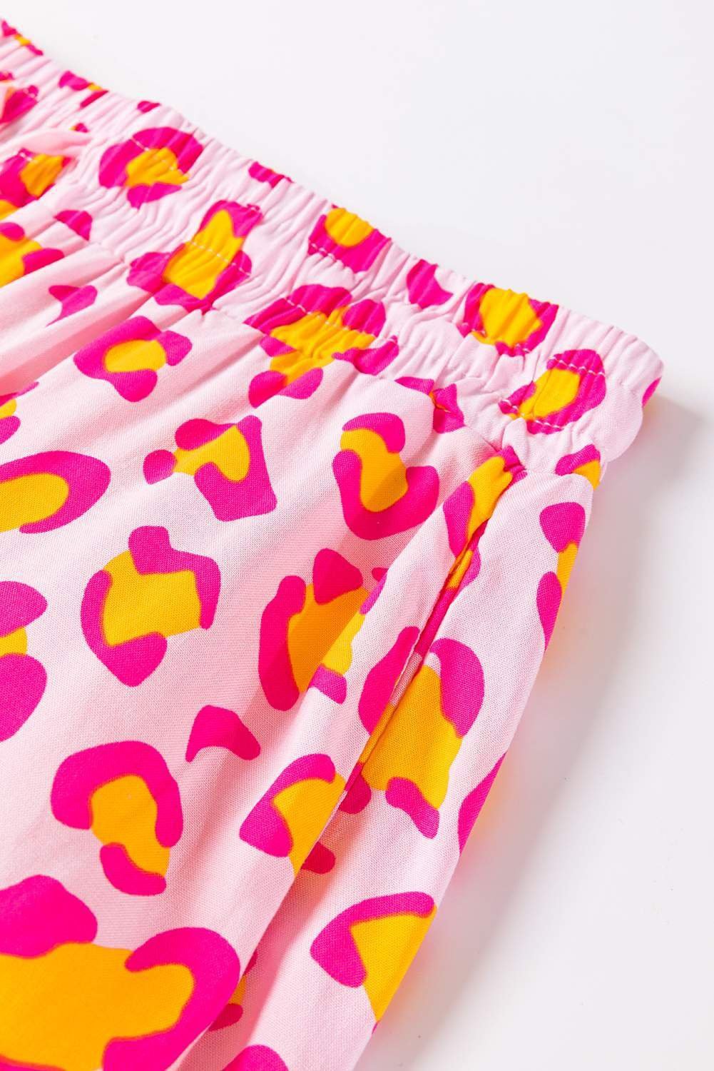 Pink Leopard Print Long Sleeve Shirt And Shorts Pajama Set