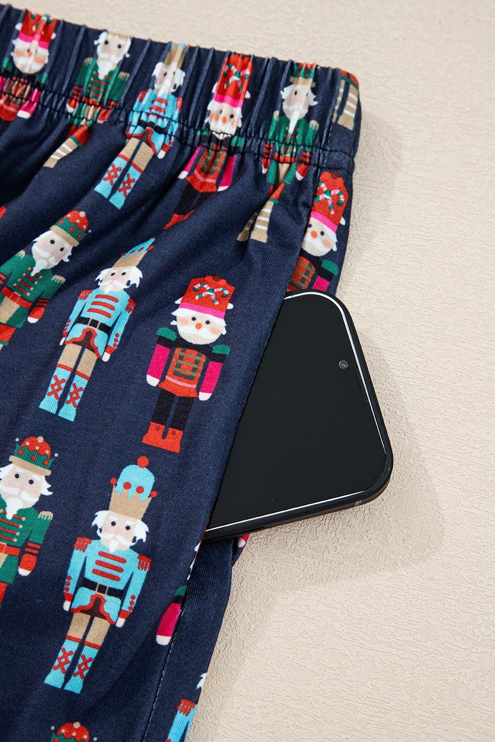 Pink Mama Claus Plaid Letter Tee Nutcracker Shorts 2Pcs Lounge Set
