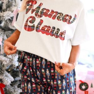 Pink Mama Claus Plaid Letter Tee Nutcracker Shorts 2Pcs Lounge Set