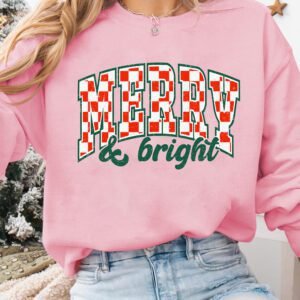 Pink Merry & Bright Graphic Holiday Pullover Sweatshirt