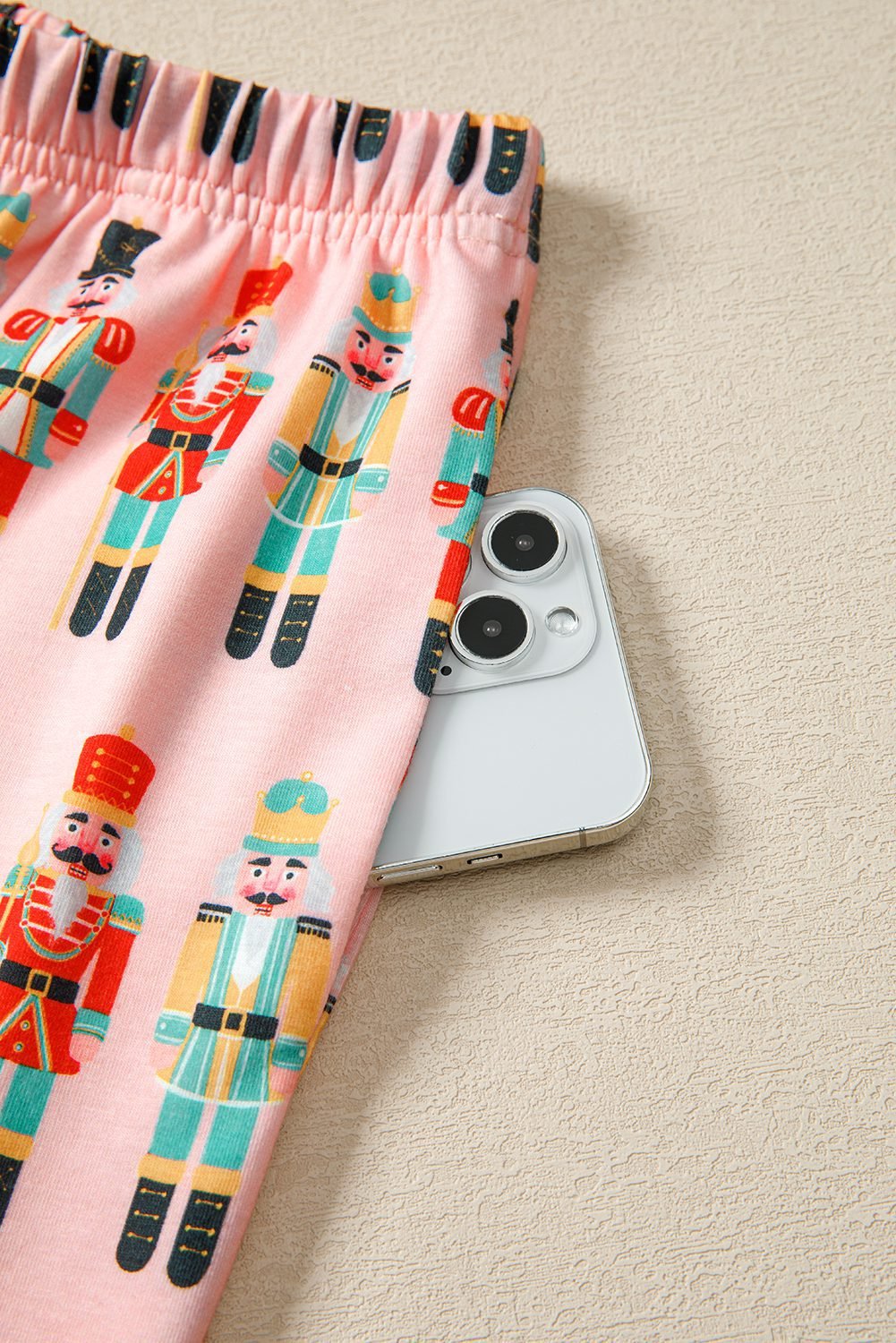 Pink Nutcracker March Long Sleeve Button Up 2Pcs Pajama Short Set
