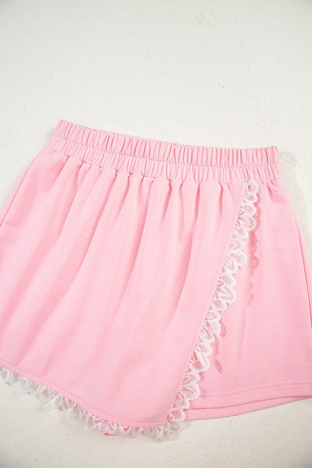 Pink Peter Pan Lace Embellished Neck Collision Sweatshirt And Skirt Two Piece Set