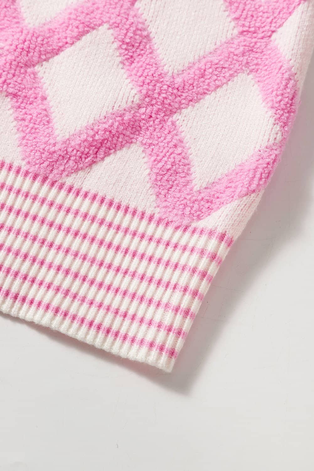 Pink Rhombus Pattern Knit Open Front Pocketed Cardigans
