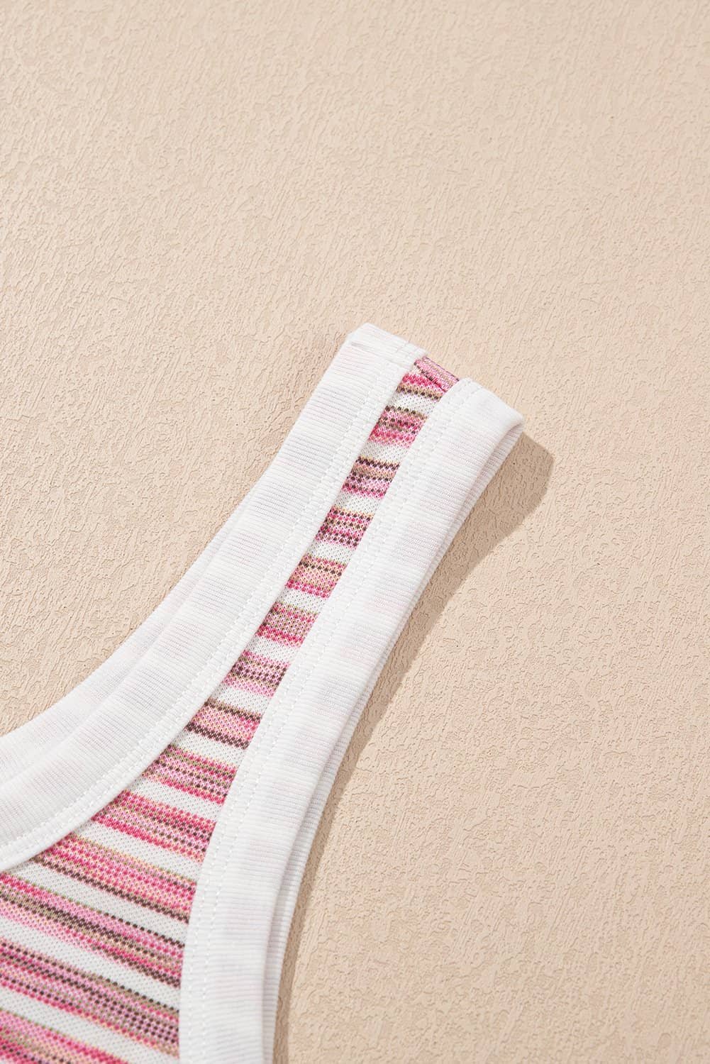 Pink Stripe Contrast Trim Yarn-Dyeing Knit Tank Top