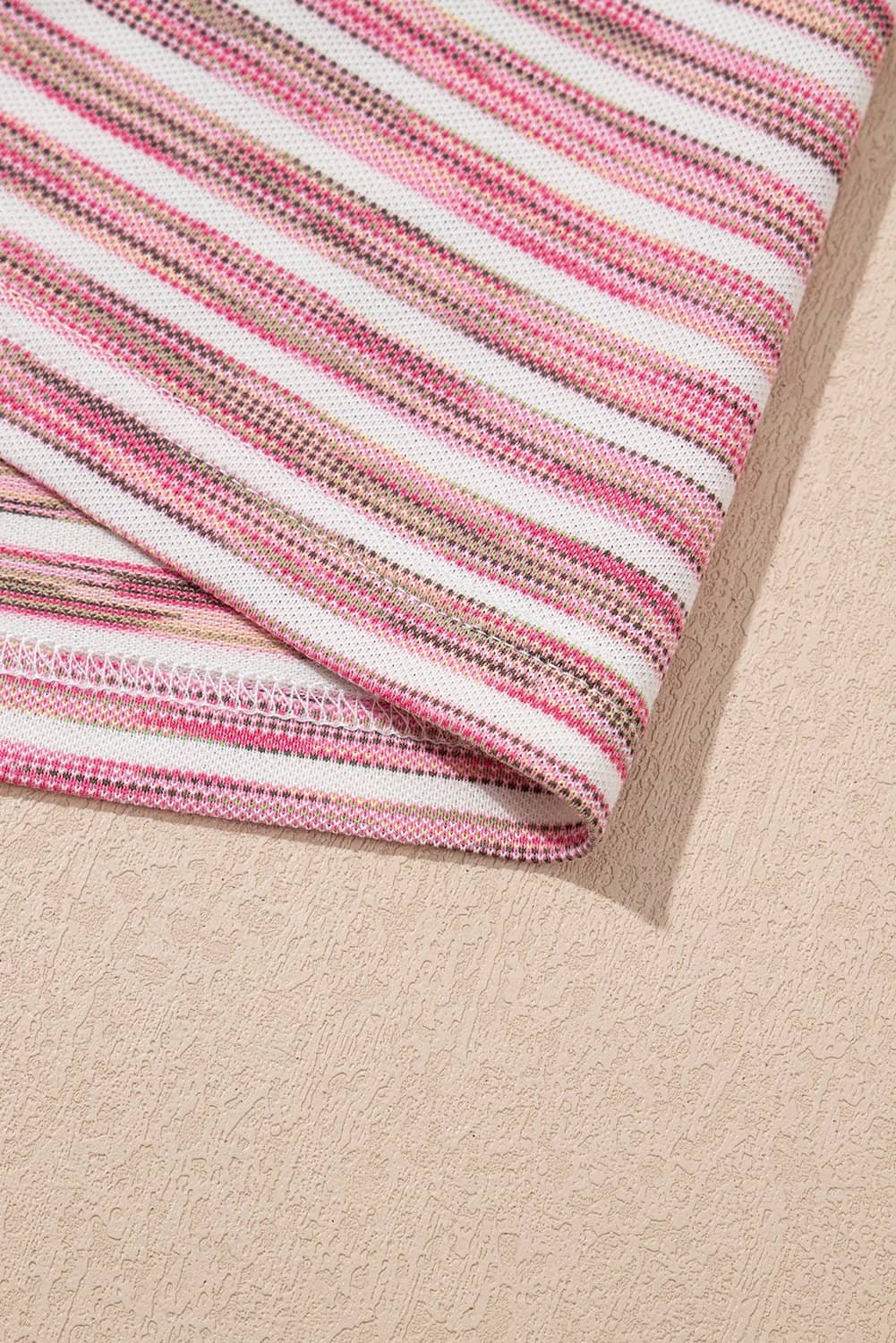 Pink Stripe Contrast Trim Yarn-Dyeing Knit Tank Top