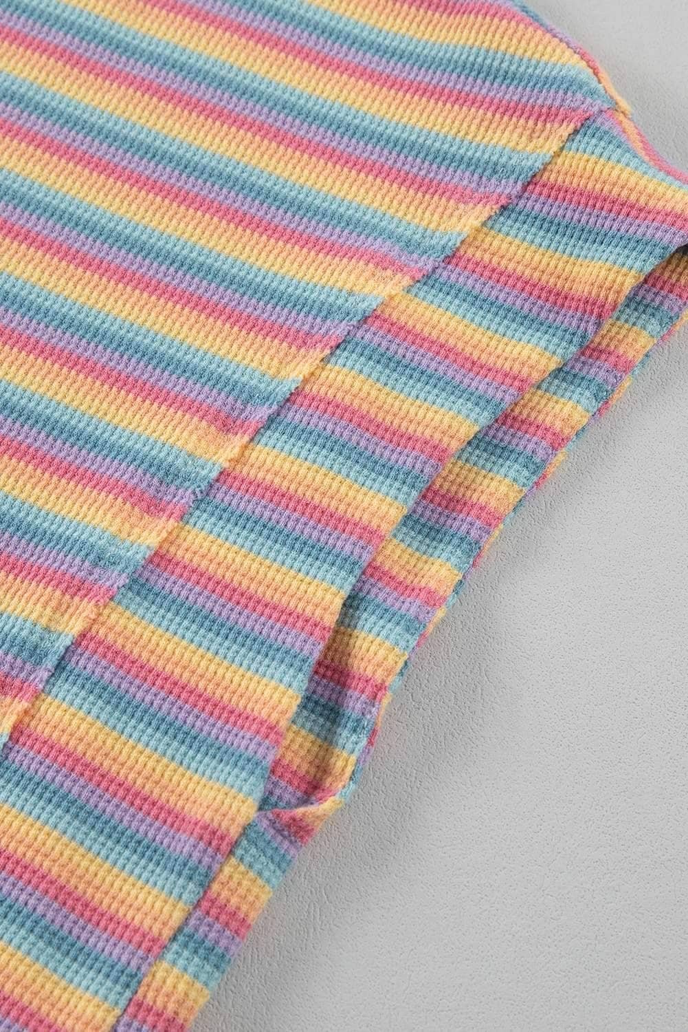 Pink Stripe Crew Neck Tee And Tasseled Drawstring Shorts Set