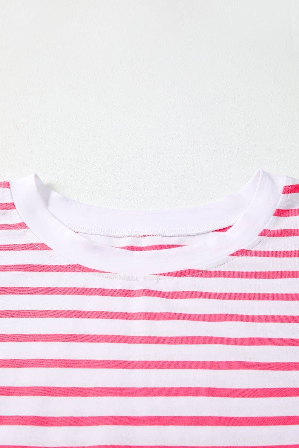 Pink Stripe Mixed Pattern Patchwork Uneven Hem Loose Tee