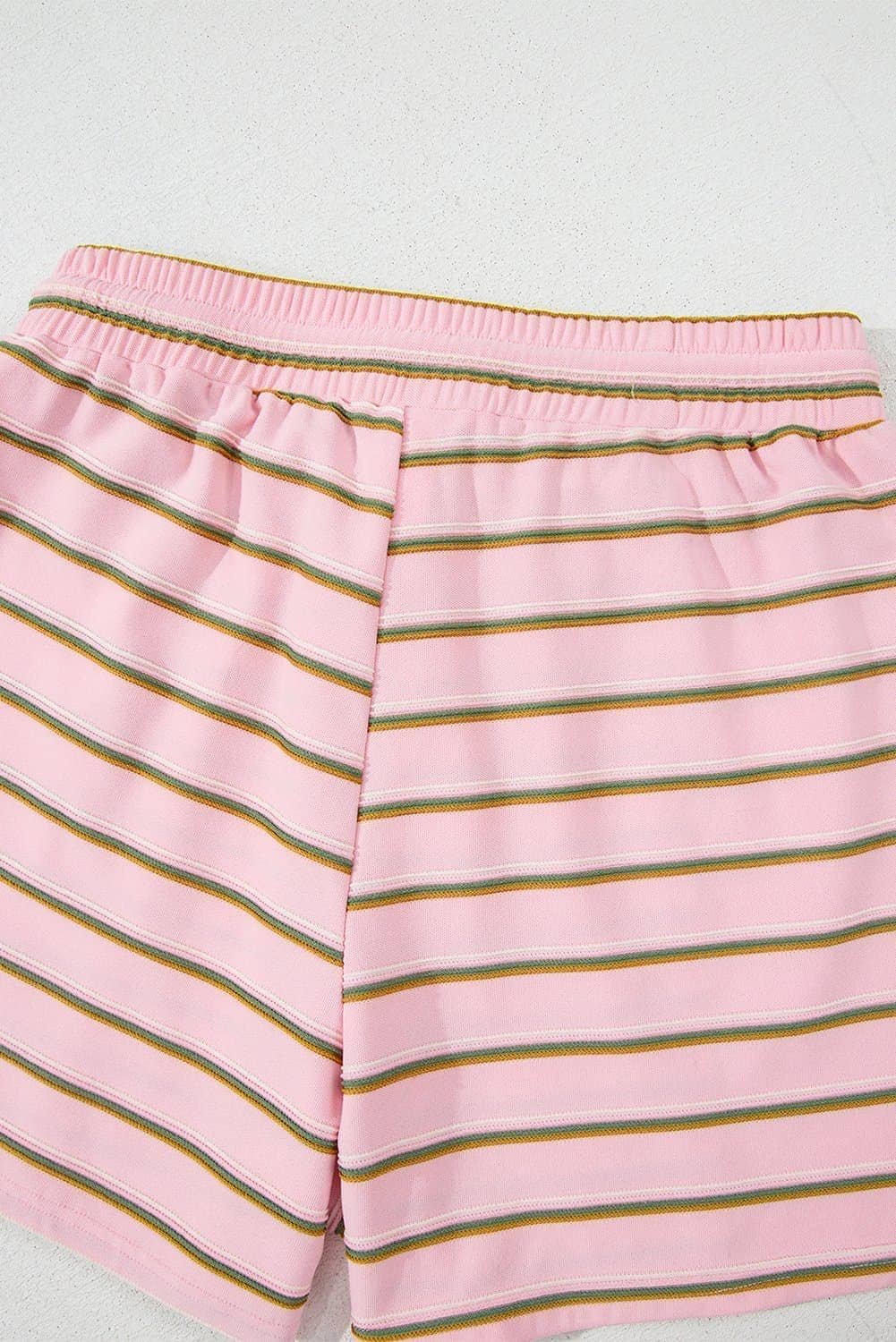 Pink Stripe Wide Short Sleeve Tee And Short Set