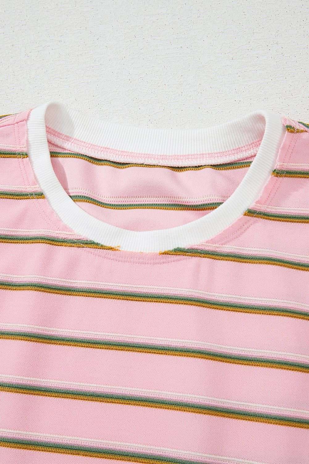 Pink Stripe Wide Short Sleeve Tee And Short Set