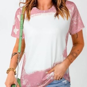 Pink Tie Dye Color Bleached Short Sleeve T Shirt