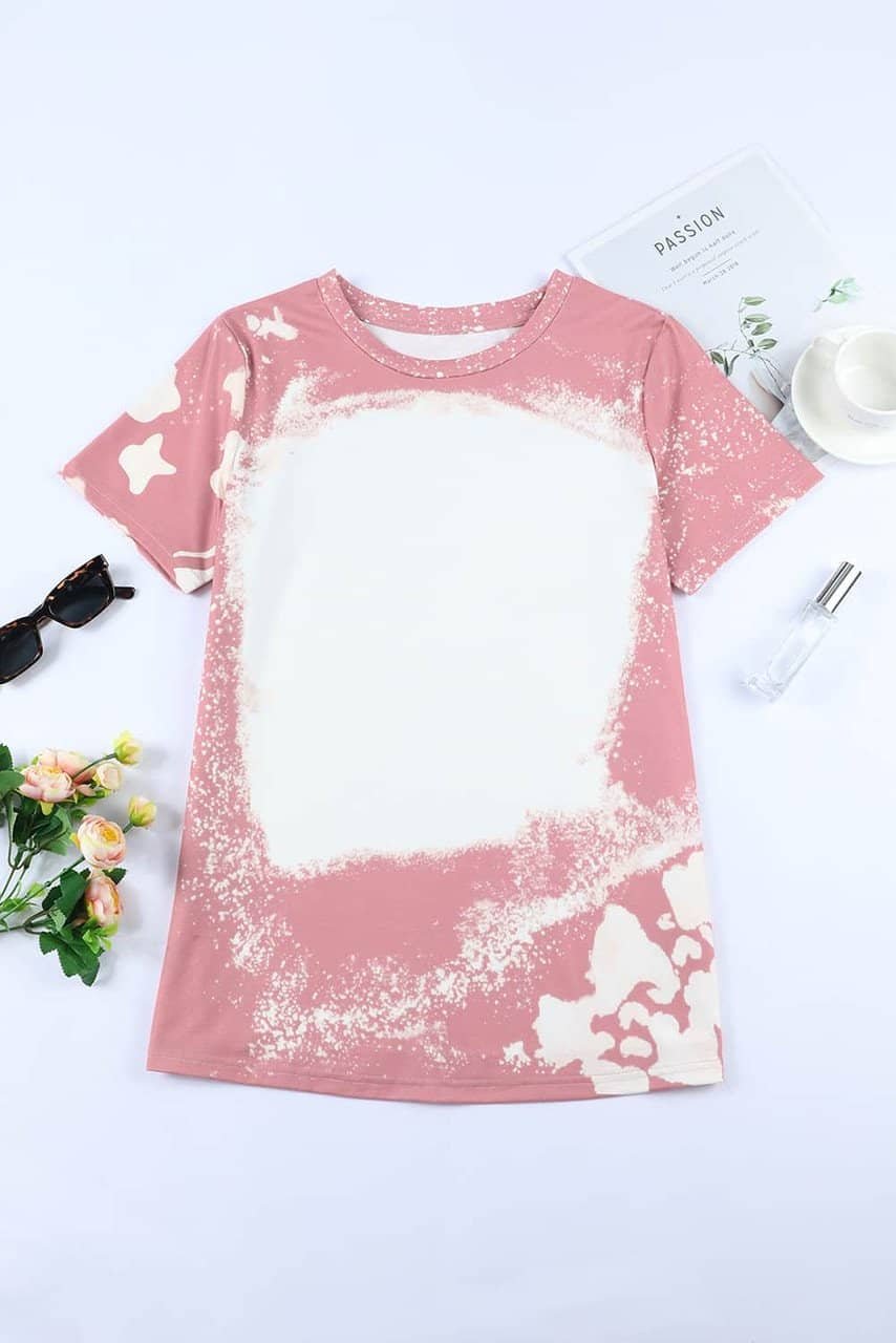 Pink Tie Dye Color Bleached Short Sleeve T Shirt
