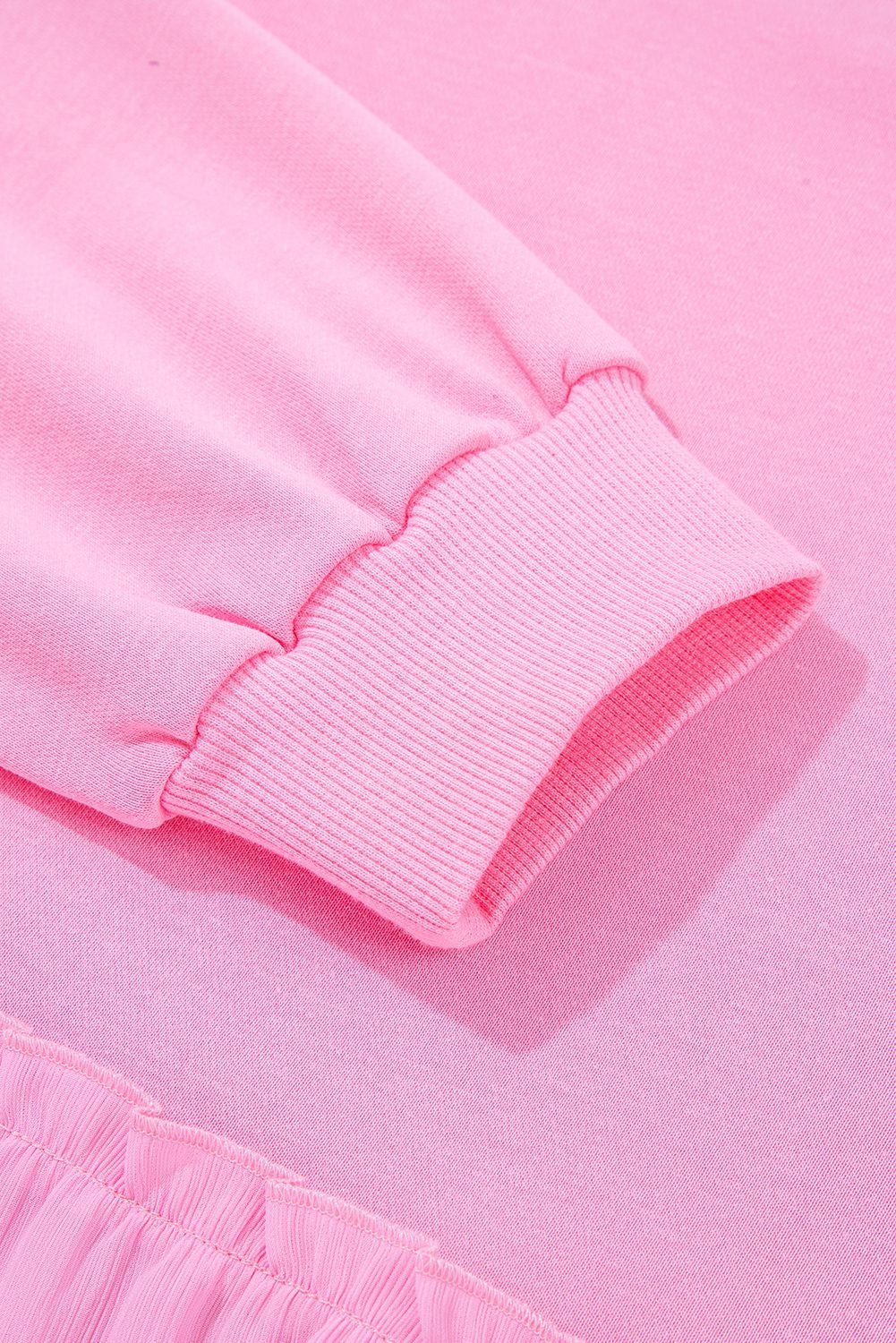 Pink Tiered Ruffle Ribbed Crew Neck Pullover Plus Size Top