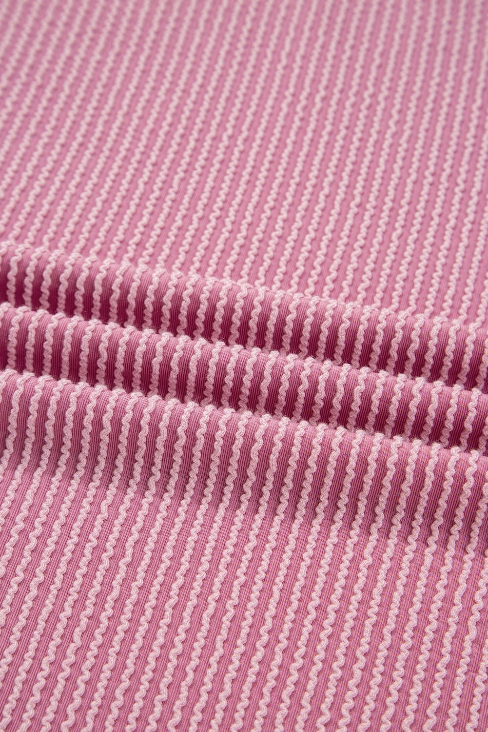Pink Twisted Rib Texture Exposed Seam Patchwork Loose Long Sleeve Top