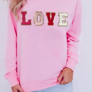 Pink Valentine Love Chenille Embroidered Sweatshirt