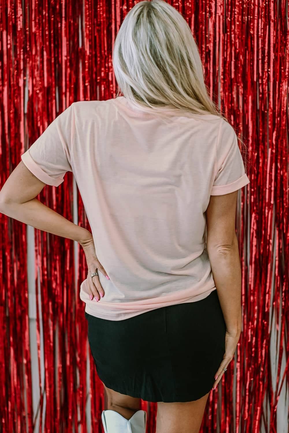 Pink Valentines Shiny Xoxo Graphic T-Shirt