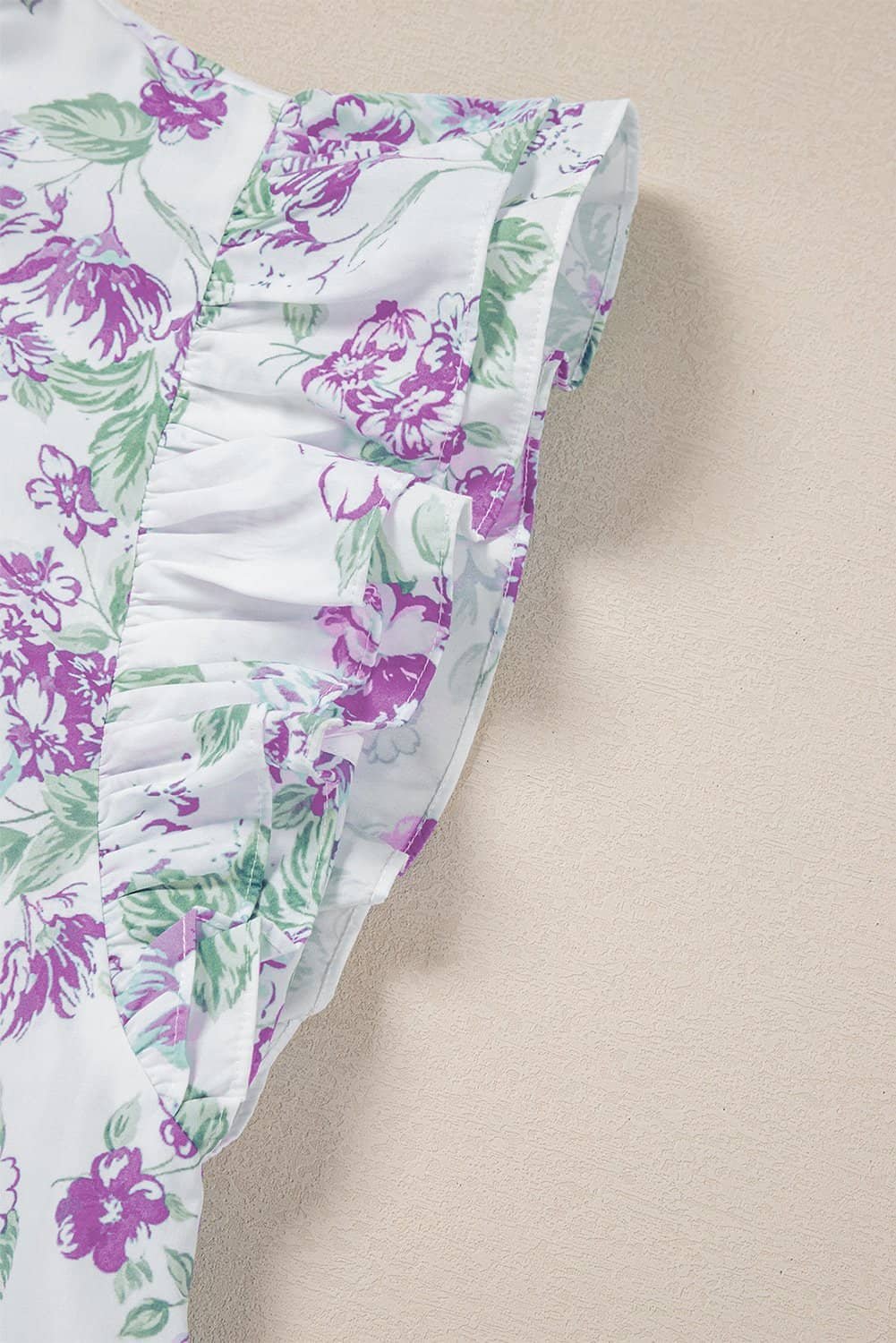 Purple Floral Print Ruffle Sleeve Frilly Button Up Shirt