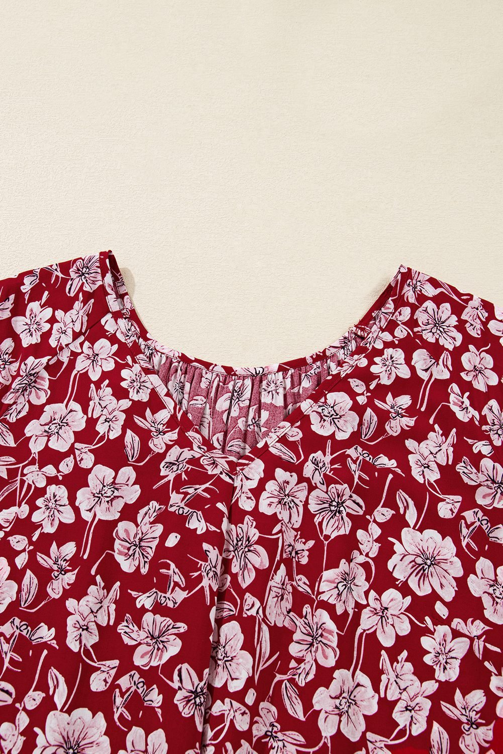 Purple Plus Floral Balloon Sleeve V Neck Relaxed Dress