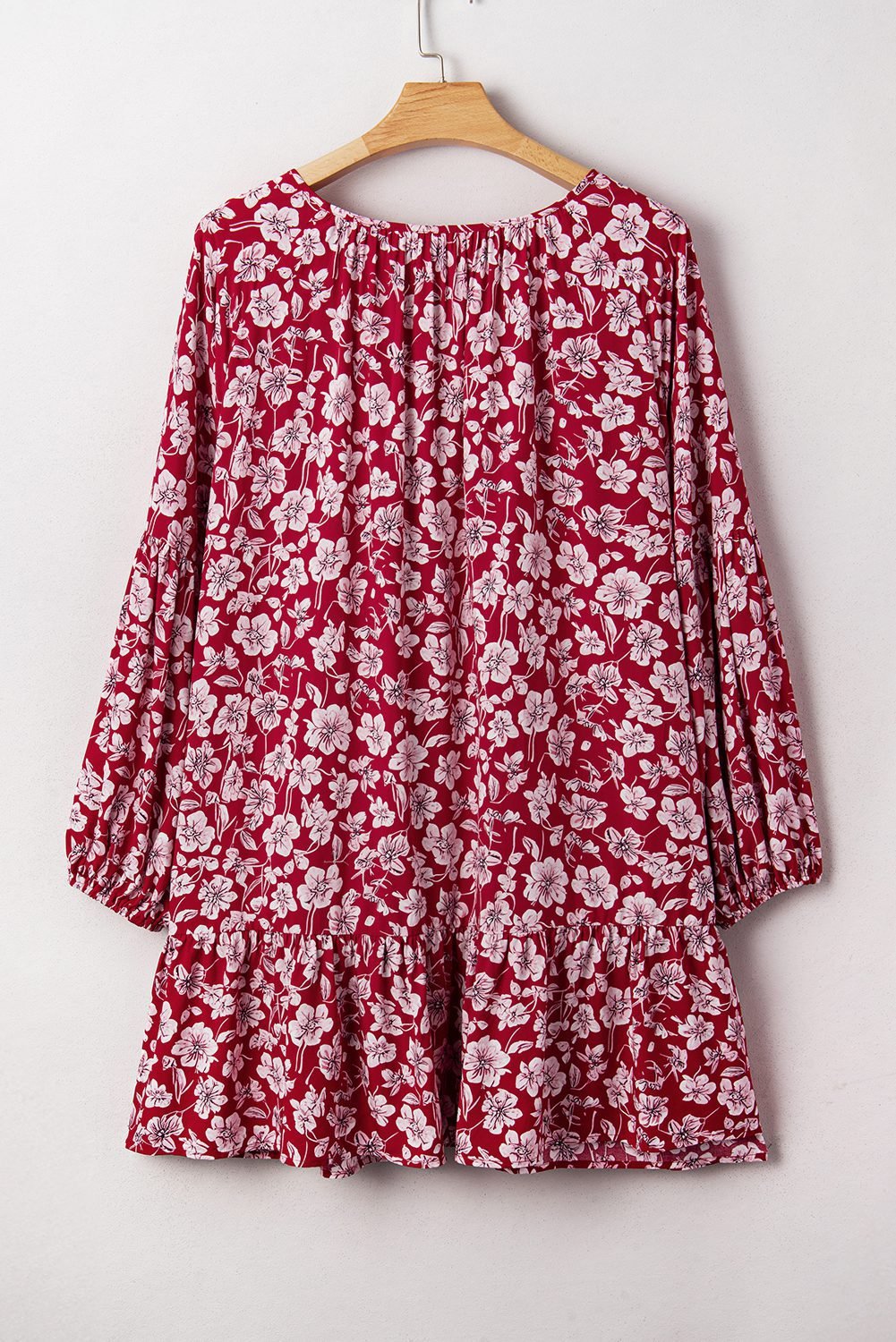 Purple Plus Floral Balloon Sleeve V Neck Relaxed Dress