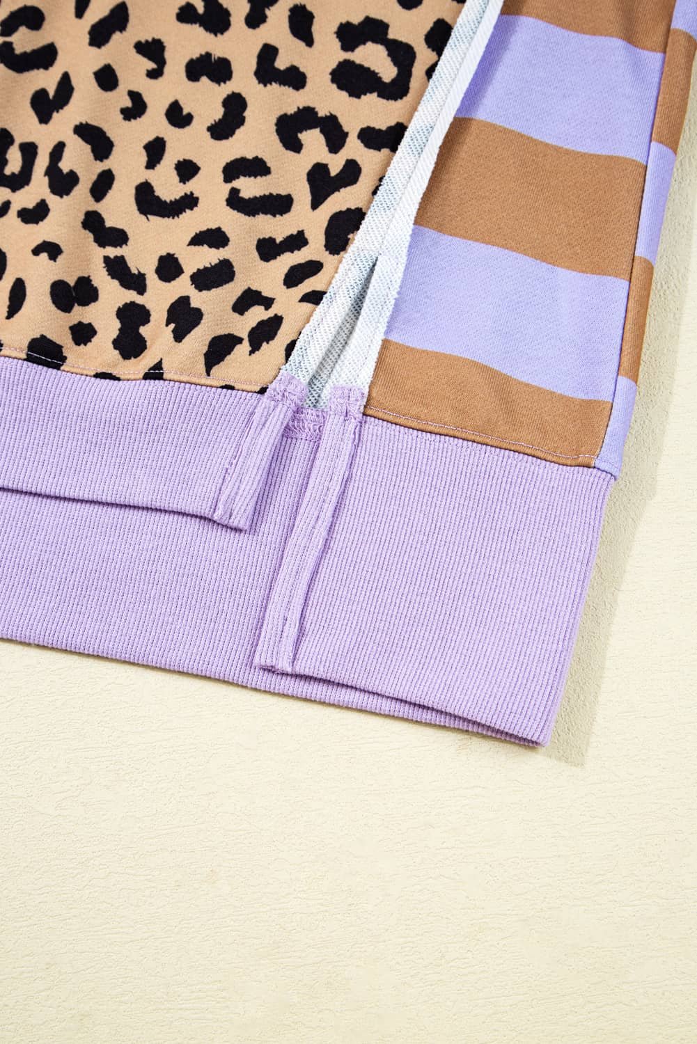 Purple Stripe Color Block Patchwork Leopard Casual Sweatshirt With Slits