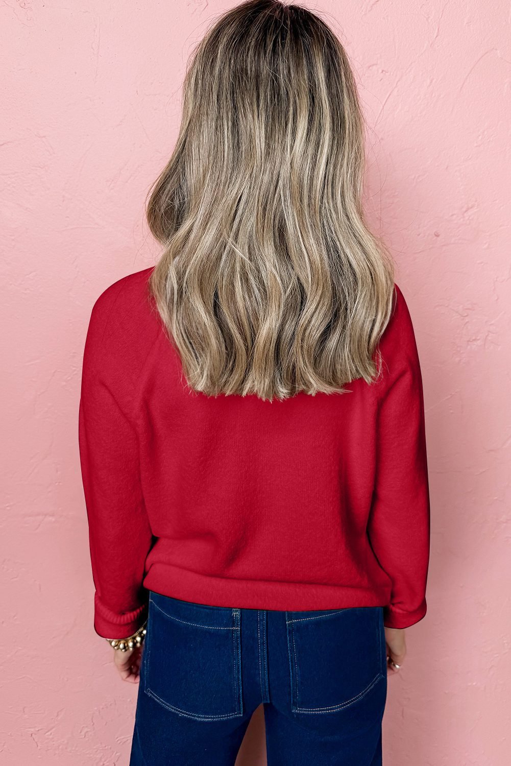 Racing Red Merry Letter Pattern Christmas Raglan Sleeve Sweater