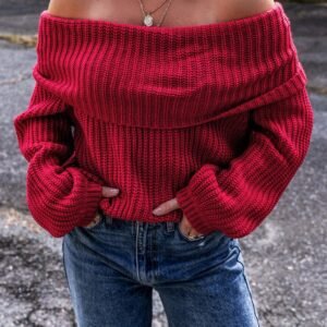 Racing Red Off-The-Shoulder Knit Sweater