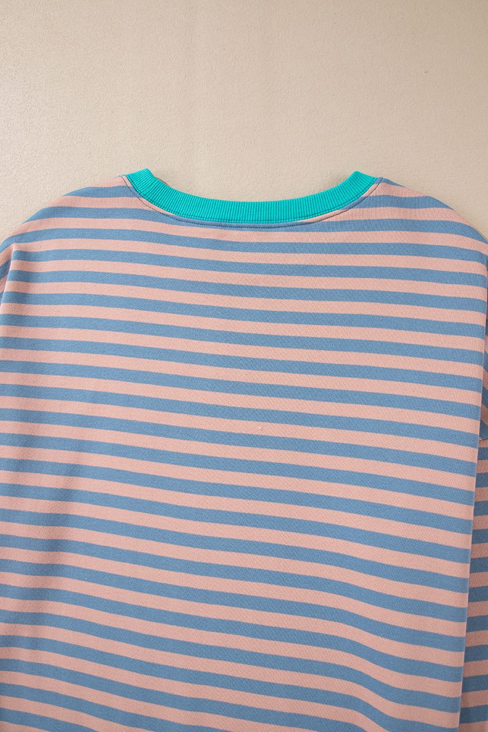 Racing Red Striped Contrast Ribbed Trim Crossed Stitch Drop Shoulder Sweatshirt