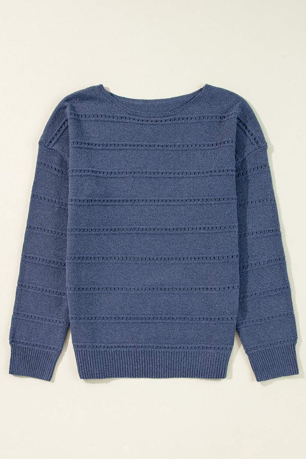 Real Teal Boat Neck Drop Shoulder Pointelle Knit Sweater